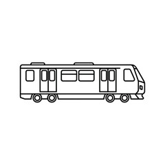 Simple line drawing of a modern passenger train with multiple cars and doors