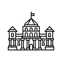 Stylized outline icon of a grand government building with columns and a dome