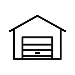 Simple outline drawing of a garage with a closed roll up door