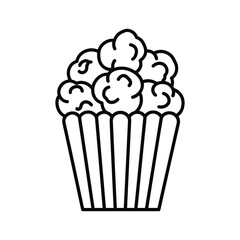 Simple black and white line drawing of a cup overflowing with popcorn