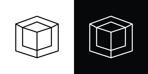 3D modeling icons pack. Set of black and white liner stroke symbols