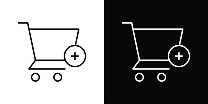 Add to cart icons pack. Set of black and white liner stroke symbols