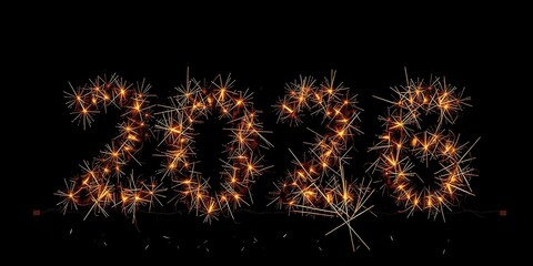The number 2028 rendered dramatically in bright, orange-gold sparklers on a solid black background, perfect for New Year's or events.