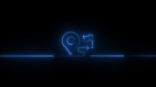 Glowing neon flag icon symbolizing achievement, milestones, and goals. milestones icon animation on black background. location with flag icon concept. road map with flag animation. neon business plan