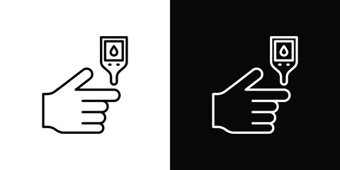 Blood sugar test icons pack. Set of black and white liner stroke symbols © Hunt