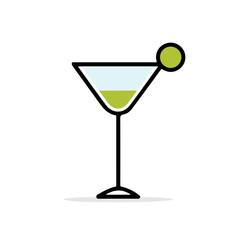 _A_Simple_flat_2D_icon_of_a_cocktail_glass_isolated, Clipart set, Attractive Minimalist illustration
