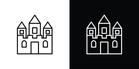 Castle icons pack. Set of black and white liner stroke symbols