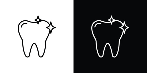 clean tooth icons pack. Set of black and white liner stroke symbols