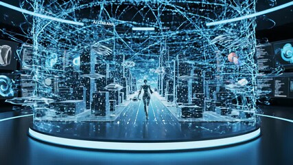 Futuristic cityscape with sleek skyscrapers, vibrant lights, and massive digital display towers perfectly embodies gaming concept of limitless possibilities and high stakes action. - Powered by Adobe