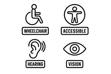 Fototapeta premium Accessibility symbols set showing disability, wheelchair, hearing, and vision