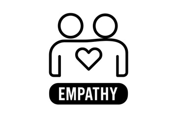 Two stylized figures embracing with a heart symbol representing empathy and mutual support