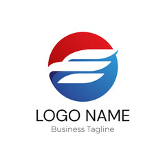 Logo Letter E Wing Red Blue Business Company Design Template