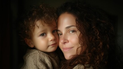 Middle Eastern Mother and Son Embracing on Living Room Sofa