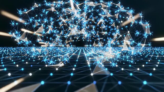 Blue lights plexus, representing technological innovation, connectivity, and progress in 4K UHD footage, ideal for backgrounds or overlays highlighting futuristic thinking, trustworthiness.