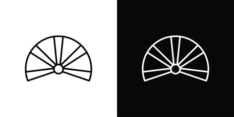 Hand fan icons pack. Set of black and white liner stroke symbols