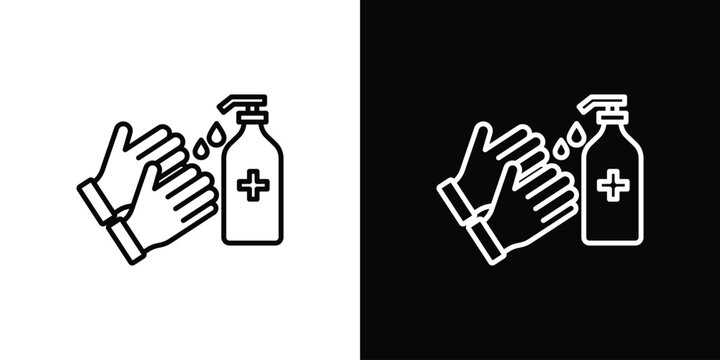 Hand wash icons pack. Set of black and white liner stroke symbols
