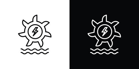 Hydro power icons pack. Set of black and white liner stroke symbols © Hunt