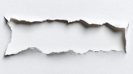 Torn white paper opening with rough edges creating empty textured frame design element perfect for creative layouts presentations and artistic compositions on white background