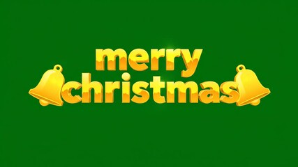 Merry christmas golden text animation with shiny jingle bells on chroma key green screen background
