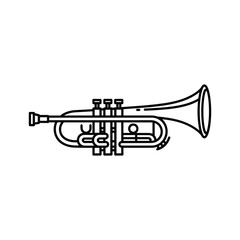 Naklejka premium Black and white line drawing of a trumpet musical instrument
