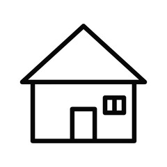 Simple outline drawing of a house with a door and a window