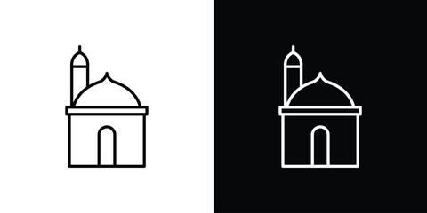 Mosque icons pack. Set of black and white liner stroke symbols