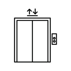 Simple line art icon of an elevator with up and down arrows and control panel