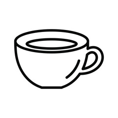 Simple line art illustration of a coffee cup filled with dark liquid and a handle