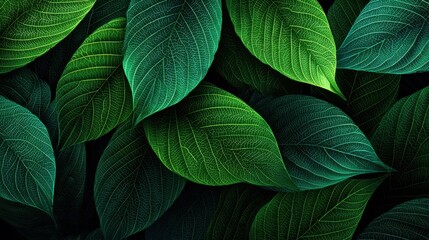 Obraz premium Multiple leaves of various shades of green cover the surface creating a rich and vibrant texture.