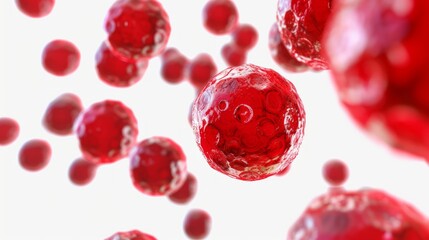 Microscopic red blood cells floating on white background. 3D medical illustration of biological structures. Science and healthcare concept