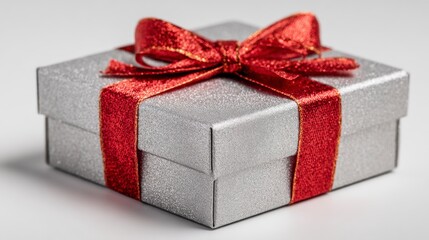 Coffret argent&eacute; avec ruban rouge &ndash; &Eacute;l&eacute;gance festive en apesanteur