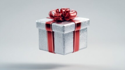 Coffret argent&eacute; avec ruban rouge &ndash; &Eacute;l&eacute;gance festive en apesanteur