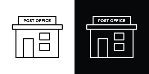 Post office icons pack. Set of black and white liner stroke symbols