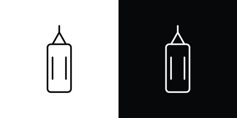 Punching bag icons pack. Set of black and white liner stroke symbols