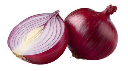Red onion sliced in half on white background vegetable isolated on a transparent background