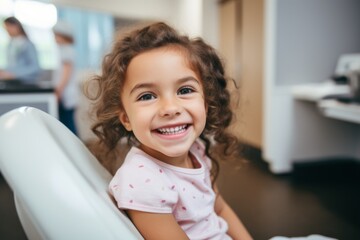 Smiling child girl at the dentist office feeling happy