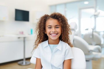 Smiling young girl in dental clinic feeling happy and confident
