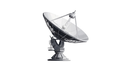 High detail communication satellite dish antenna for broadcasting, signal transmission, space technology and global telecommunications equipment isolated object on white background