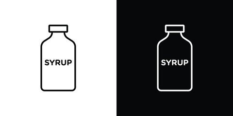 Syrup medicine bottle icons pack. Set of black and white liner stroke symbols