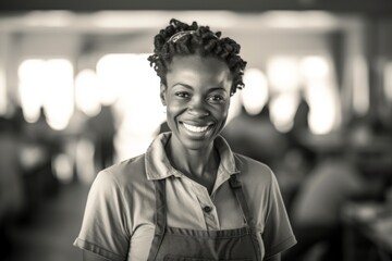 Adult woman smiling in a busy cafe