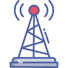 Red And Blue Communication Tower Sending Radio Waves Isolated On White Background Flat Icon Style