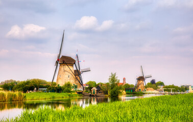 Old, Charming Windmills in Kinderdijk, Netherlands