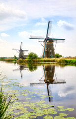 Old, Charming Windmills in Kinderdijk, Netherlands