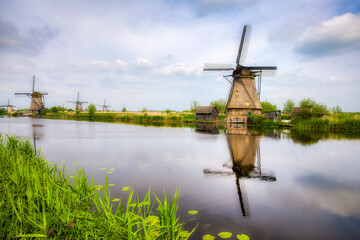 Old, Charming Windmills in Kinderdijk, Netherlands
