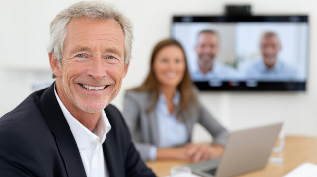 Business team video conference in modern hotel setting for professional meetings - Powered by Adobe