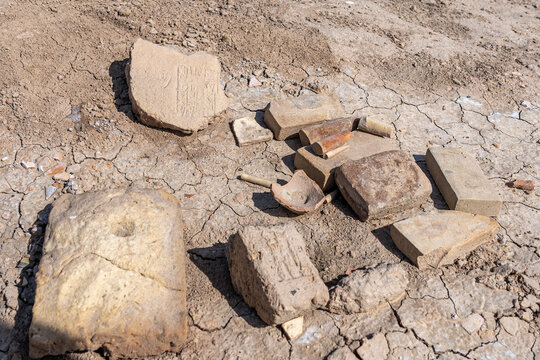 Close-up view of Cuneiform writing at the ruins of Uruk, a major ancient city in Mesopotamia, Iraq
