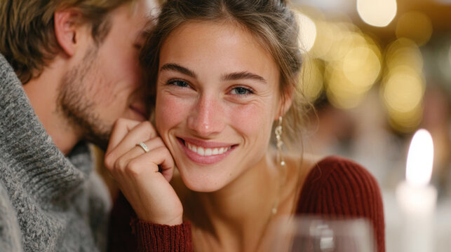 Romantic world kiss day celebration with smiling couple