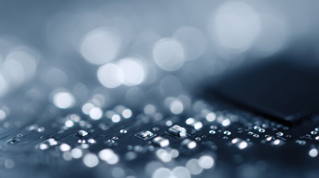 Detailed circuit board macro view, depth of field visualization