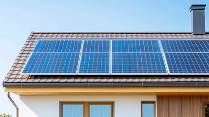 Obraz premium Eco friendly air conditioner system with roof-mounted solar panels for sustainable energy