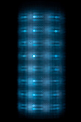 a digital abstract image featuring a pattern of blurred, colorful lights. Image has a pixelated texture and a modern, digital art style, reminiscent of neon light displays or electronic music visuals